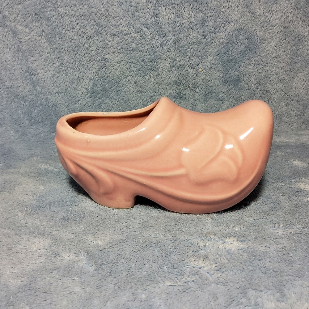 Vintage Dutch Shoe Clog Planter Pottery Pink Tulip MCM Eclectic Kitsch Succulent